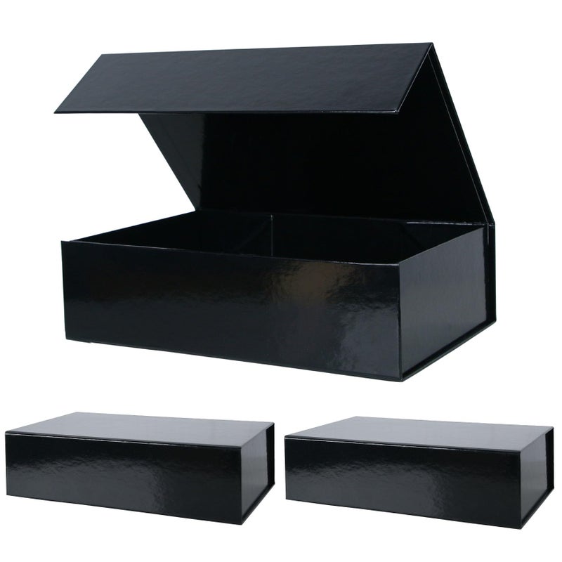 Aimyoo 3 Pack Black Collapsible Gift Box with Magnetic Closure Lids 138x9x43 in Bridesmaid Groomsmen Proposal Box Large Rectangle Box for Present Graduation Wedding Storage
