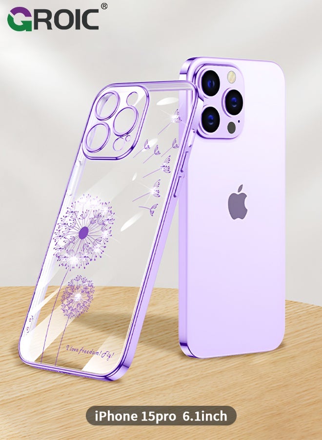 GROIC Designed for iPhone 15 Pro Case, Clear with Floral Pattern Design, Shockproof Protective Cover,Plated Dandelion Phone Shell 6.1 Inch - Image 1