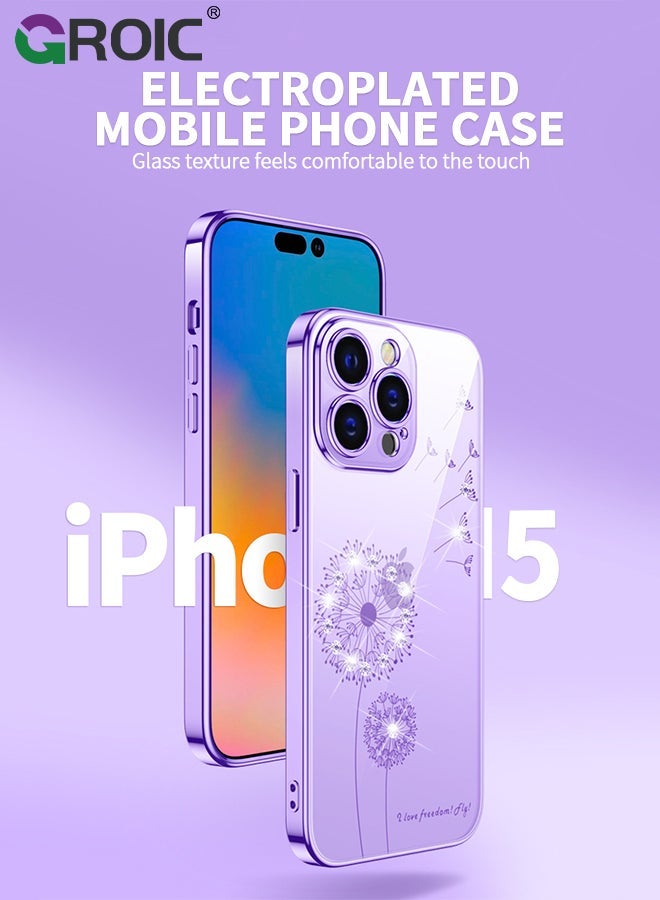 GROIC Designed for iPhone 15 Pro Case, Clear with Floral Pattern Design, Shockproof Protective Cover,Plated Dandelion Phone Shell 6.1 Inch - Image 2