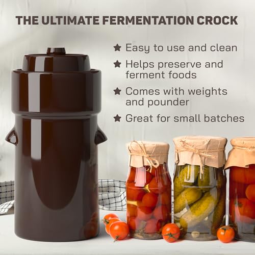 Kenley Fermentation Crock 1 Gallon - Sauerkraut Crock with Lid, Weights & Pounder - Ceramic Fermenting Crock Kit for Pickling Cabbage Kimchi Vegetables - 4 Liter Fermentation Jar - Stoneware Pickle Pot - Image 2