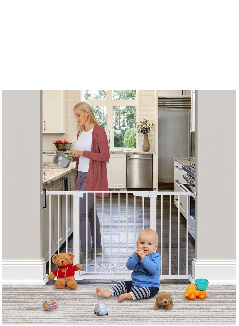 Auto Close Safety Baby Gate – Extra Wide (Up to 143cm) with Extension Kit, Adjustable Dog Gate for Stairs & Doorways – Pressure-Mounted Child Safety Gate, No Drilling Required  - Image 3