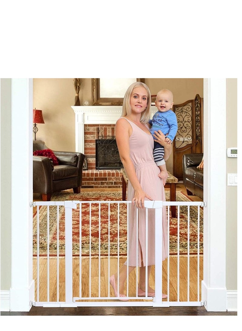Auto Close Safety Baby Gate – Extra Wide (Up to 143cm) with Extension Kit, Adjustable Dog Gate for Stairs & Doorways – Pressure-Mounted Child Safety Gate, No Drilling Required  - Image 1