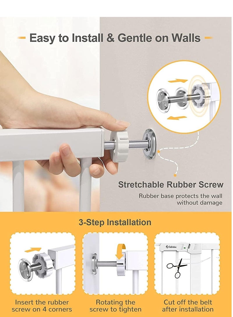 Auto Close Safety Baby Gate – Extra Wide (Up to 143cm) with Extension Kit, Adjustable Dog Gate for Stairs & Doorways – Pressure-Mounted Child Safety Gate, No Drilling Required  - Image 5