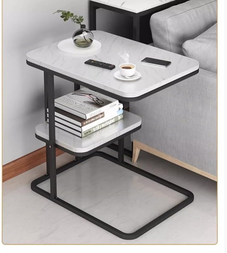 BLURISM Side Table for Small Spaces 2 Tier End Table with Metal Tabletop Tray Storage Shelf Small Narrow Thin End Table Bedside TableNightstand for HallwayLiving Room Bedroom Office - Image 1