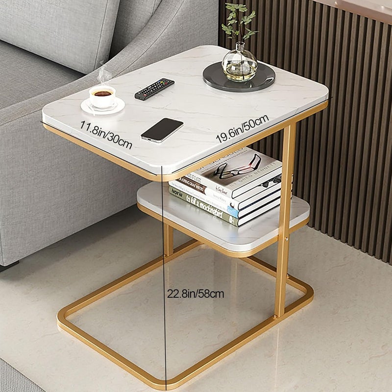 BLURISM Side Table for Small Spaces 2 Tier End Table with Metal Tabletop Tray Storage Shelf Small Narrow Thin End Table Bedside TableNightstand for HallwayLiving Room Bedroom Office - Image 2
