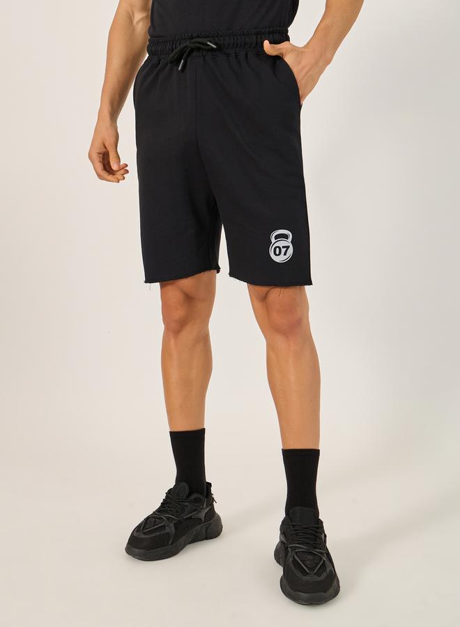 Styli Graphic Print Raw-Edge Hem Shorts  - Image 1
