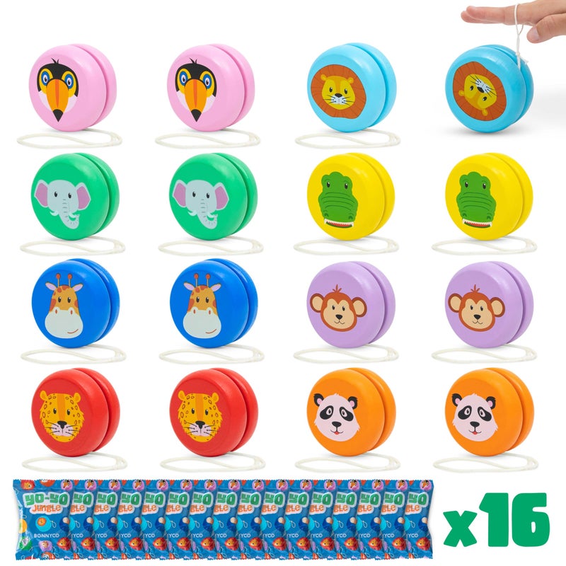 BONNYCO Yo Yo for Kids Pack 16 Jungle Animals Kids Party Favors. Wooden Yoyo Bulk, Safari Goodie Bags Stuffers 3-5 4-8. Goody Bag Stuffers Pinata, Return Gifts for Birthday Party. Classroom Prizes - Image 1