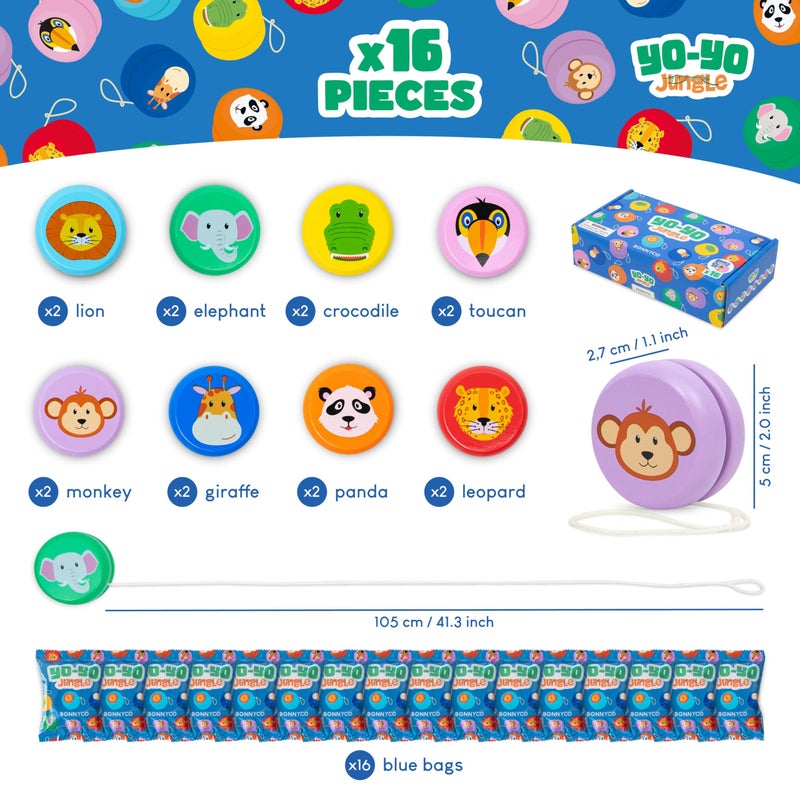 BONNYCO Yo Yo for Kids Pack 16 Jungle Animals Kids Party Favors. Wooden Yoyo Bulk, Safari Goodie Bags Stuffers 3-5 4-8. Goody Bag Stuffers Pinata, Return Gifts for Birthday Party. Classroom Prizes - Image 3