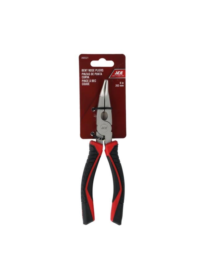 ACE Chrome Vanadium Steel Cushioned TPR Grip Bent Nose Plier Black and Red 8inch XM18010353 - Image 1