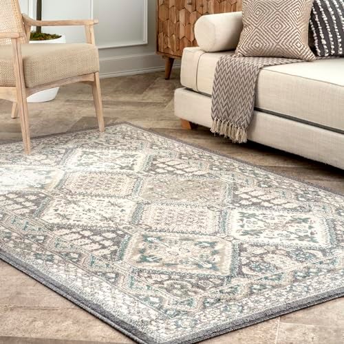 سجادة منطقة تقليدية بتصميم بلاط بيكا 9x12 من nuLOOM بلون فحم باهت مقاومة للبقع للغرفة النوم غرفة الطعام غرفة المعيشة الممر المكتب المطبخ المدخل