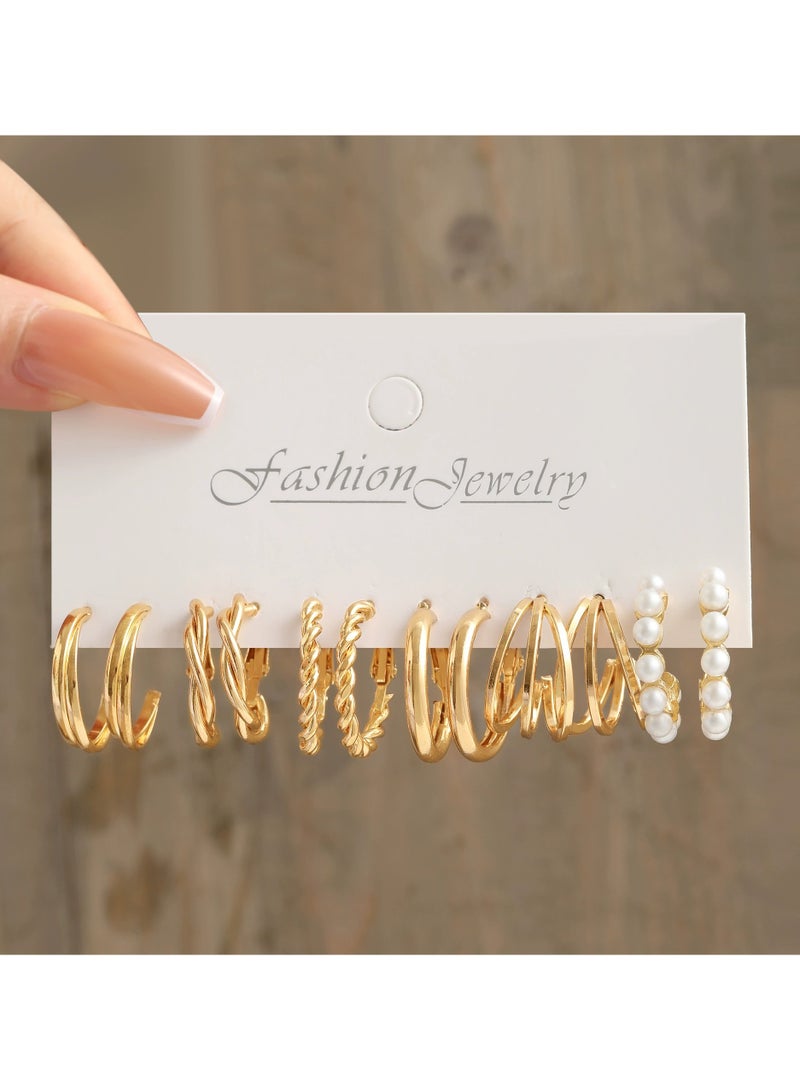 Goolsky Elegant C-Shaped Geometric Metal Hoop Earrings Set for Women – Modern Square & Circle Design, Premium Style 