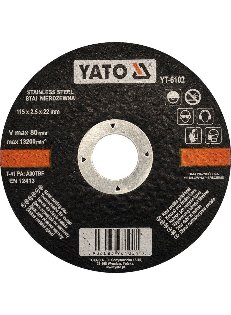YATO Inox Cutting Disc 115x2.5x22mm YT-6102