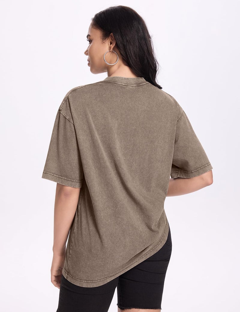 PEHMEA 3 Pcs Women's Oversized T-Shirts Cotton Short Sleeve Vintage Washed Baggy Boyfriend Streetwear Summer Tops(Black+Beige+Khaki-XL) - Image 2