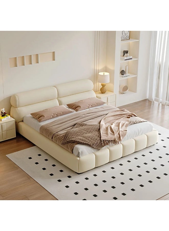 الزخارف للمفروشات سرير ألينا عصري مبطن – مقاس كينج 180×200 سم، قماش بوكليه ناعم مع لوح رأس مبطن، تصميم منخفض فاخر لغرفة النوم، طابع معاصر أنيق – لون كريمي بيج - Image 5