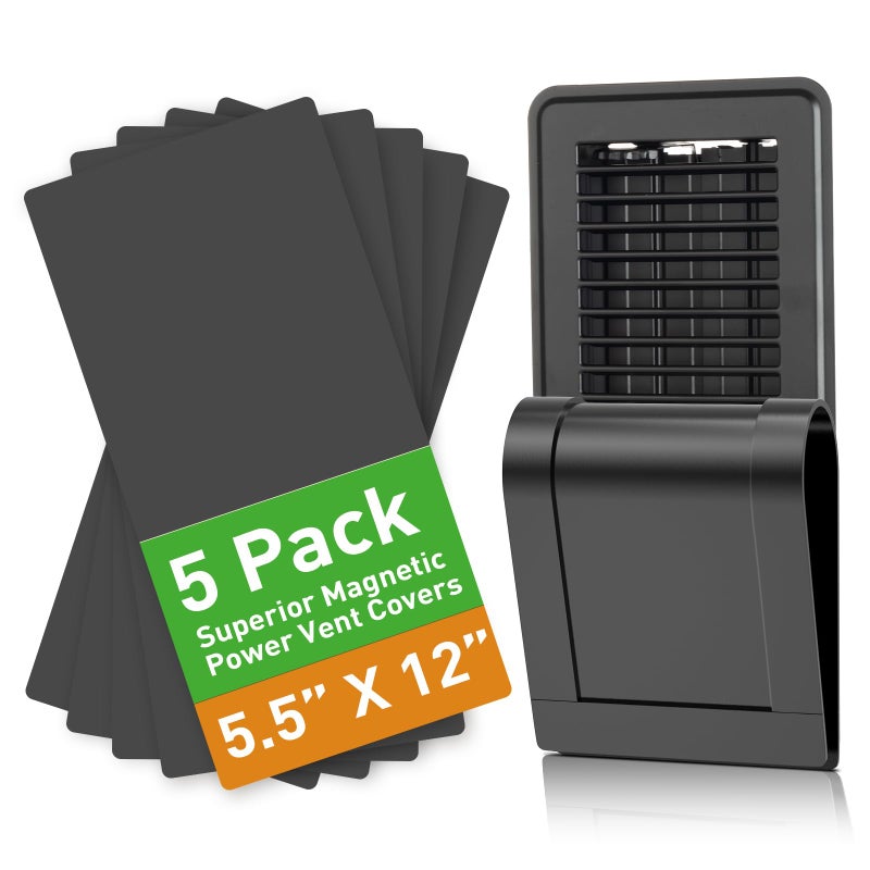 Generic Magnetic Vent Covers for Home Floor, Wall and Ceiling Vent Register, Black Vent Covers 5.5'' X 12'' for Complete Seal, Vent Cover to Block Air, for RV, Air Conditioning, HVAC and AC Vents, 5 Pack  - Image 1