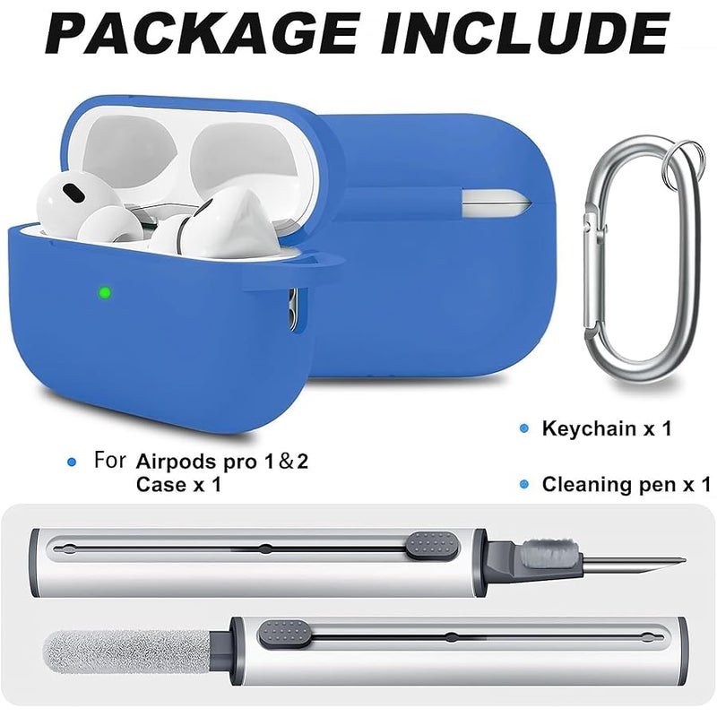 Woyinger for AirPods Pro 2 Case with Cleaner Kit, Compatible with Airpods Pro 2nd/1st Generation Case (USB-C Cable) with Keychain for Women and Men,Blue - Image 2
