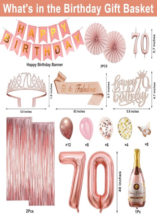 Juesly 70th Birthday Decorations for Women, Rose Gold 70th Birthday Decorations, 70 Sash and Crown, Banner, Fringe Curtains, Hanging Paper Fans, 70 Year Old Party Supplies Set - Image 3