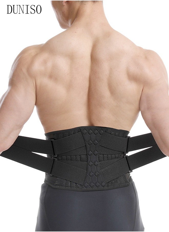 DUNISO - Sports Back Brace for Men and Women - Breathable Waist Lumbar Lower Back Support Belt for Sciatica, Herniated Disc, Scoliosis Back Pain Relief, Heavy lifting, with Dual Adjustable Straps - Image 1