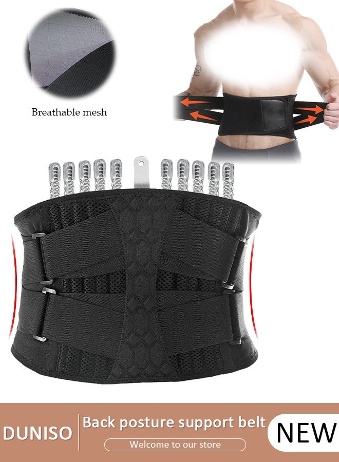 DUNISO Sports Back Brace for Men and Women - Breathable Waist Lumbar Lower Back Support Belt for Sciatica, Herniated Disc, Scoliosis Back Pain Relief, Heavy lifting, with Dual Adjustable Straps - Image 1