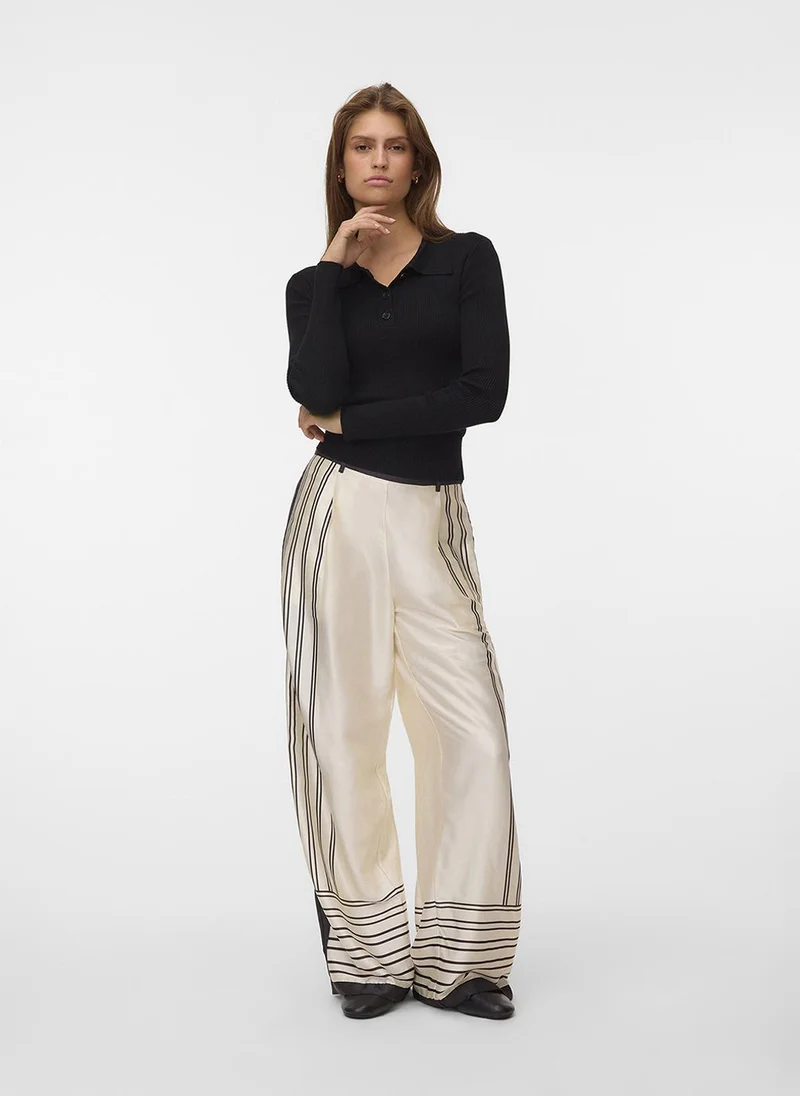 فيرو مودا Women's VMEVINA Mid-Waist Straight-Leg Woven Pants