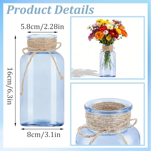 LEYIQU Vintage Glass Flower Vase, Farmhouse Glass Centerpiece Vases Mason Jars for Weddings, Parties & Home Decor Bulk (6, Blue) - Image 2
