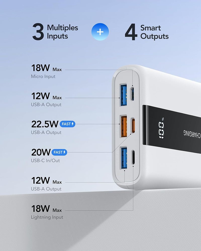 VRURC All-scene tailored quality Portable Charger, 20000mAh Mini Power Bank USB C In & Output, 22.5W Fast Charging LED Display External Battery Pack with 4 Output & 3 Inputs Compatible with iPhone 17 16 15, Samsung Updated modern design - Image 3