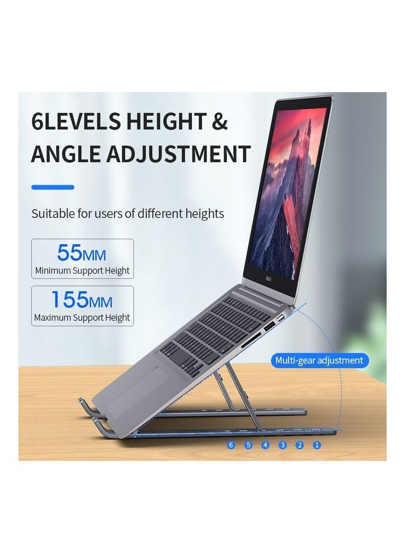 Generic Aluminum Alloy Laptop Holder Stand, Adjustable Foldable Portable For Notebook Computer Bracket, Non-slip Lifting Cooling Holder - Image 2