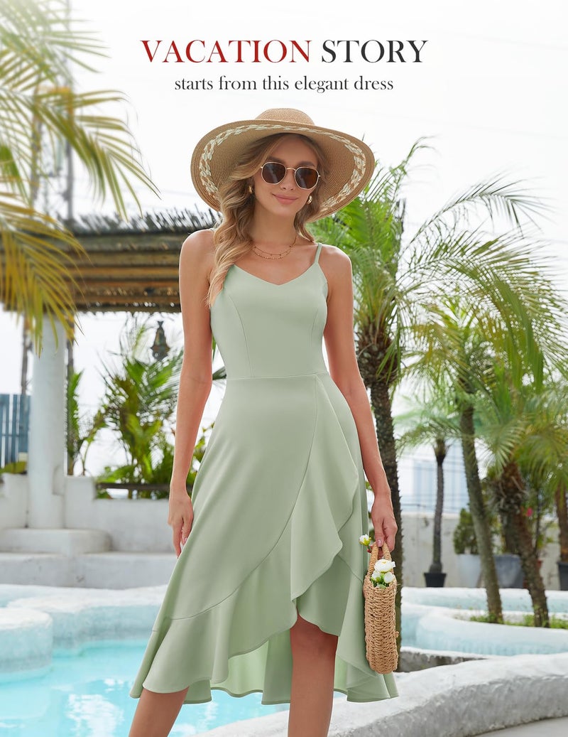 DRESSTELLS Woman's Cocktail Dress, Spring Formal Wedding Guest Church Bridesmaid Aline Easter Party Midi Dresses for Teens LightGreen M - Image 3