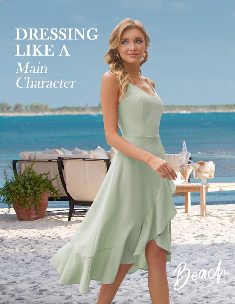 DRESSTELLS Woman's Cocktail Dress, Spring Formal Wedding Guest Church Bridesmaid Aline Easter Party Midi Dresses for Teens LightGreen M - Image 2