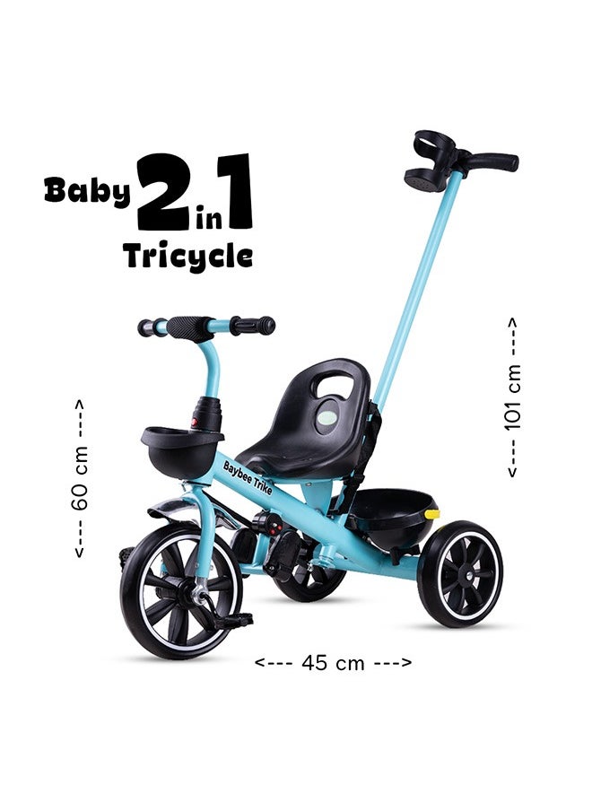BAYBEE - Baybee 2 In 1 Hero Baby Tricycle For Kids  Smart Plug And Play Kids Tricycle Cycle With Parental Push Handle & Storage Baskets Baby Tricycle Cycle For Kids 2 To 5 Years Boy Girl Blue - Image 1