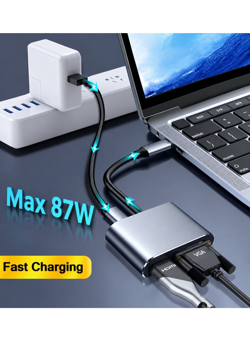 ويكدو محول 4 في 1 من Type-C إلى HDTV وVGA، محول متعدد المنافذ بدقة 4K UHD مع منفذ USB 3.0 ومنفذ USB-C للشحن (Power Delivery)، متوافق مع أجهزة MacBook وأجهزة الكمبيوتر المحمولة والهواتف - اللون الرمادي - Image 3