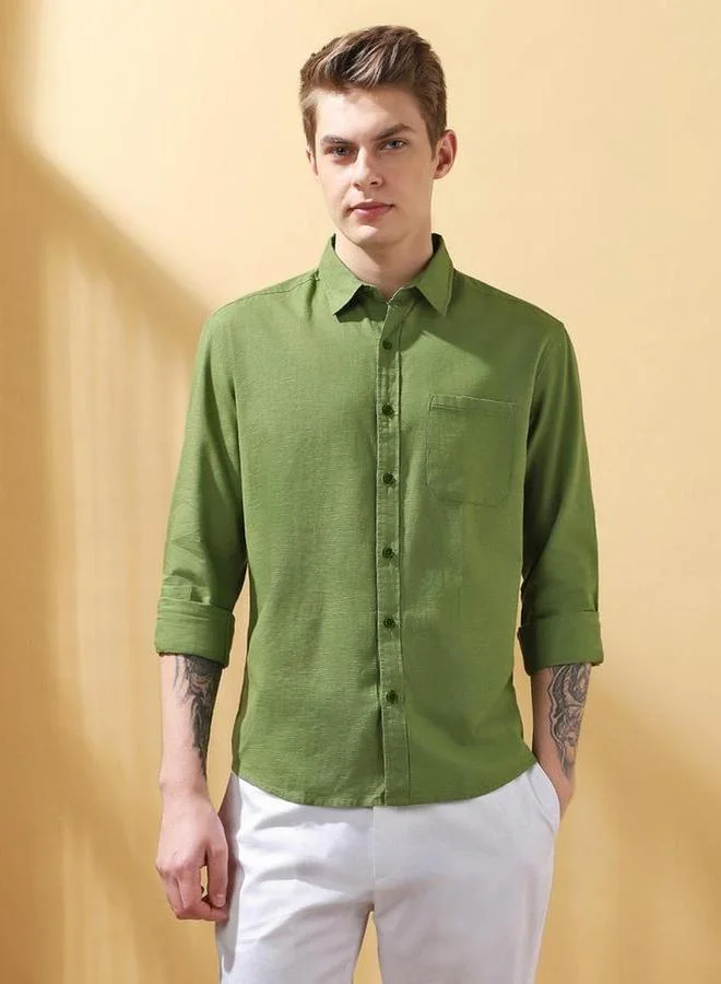 Dennis Lingo Men Spread Collar Casual Shirt