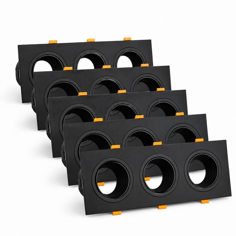 Triple Recessed Spotlight Frame, Black Flat Anti-Glare Design, 3-Light Ceiling Spot Holder, Pack of 3 - Image 3
