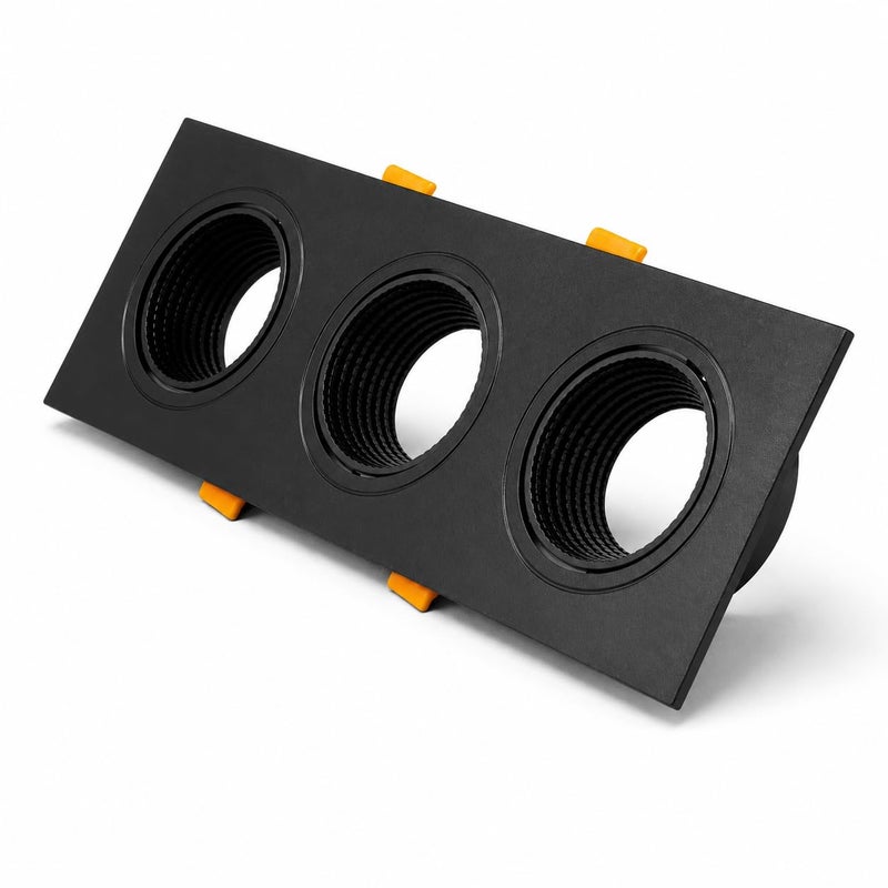 Triple Recessed Spotlight Frame, Black Flat Anti-Glare Design, 3-Light Ceiling Spot Holder, Pack of 3 - Image 2