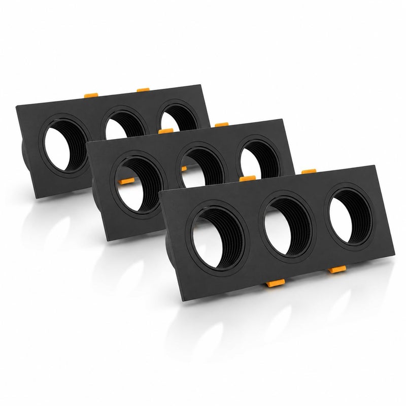 Triple Recessed Spotlight Frame, Black Flat Anti-Glare Design, 3-Light Ceiling Spot Holder, Pack of 3 - Image 1