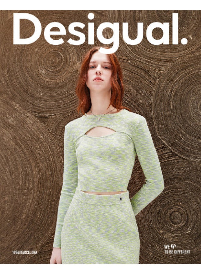 DESIGUAL slim-fit Knitted Short-sleeve Women's Top With Elastic Ombre Jacquard And Lace Details - Image 1
