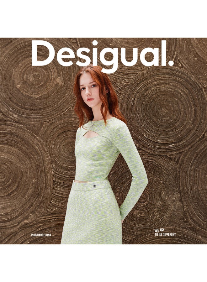 DESIGUAL slim-fit Knitted Short-sleeve Women's Top With Elastic Ombre Jacquard And Lace Details - Image 4