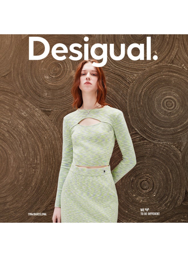 DESIGUAL slim-fit Knitted Short-sleeve Women's Top With Elastic Ombre Jacquard And Lace Details - Image 2