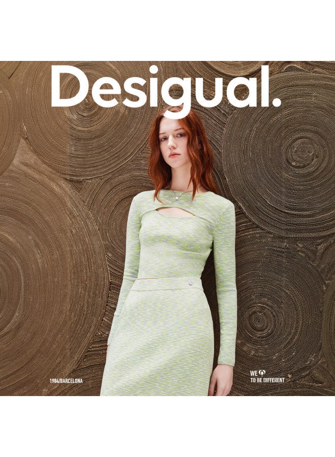 DESIGUAL slim-fit Knitted Short-sleeve Women's Top With Elastic Ombre Jacquard And Lace Details - Image 3