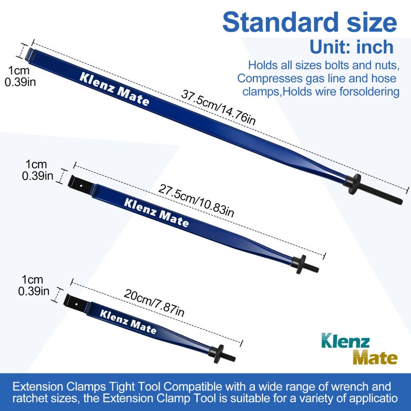 KlenzMate 2026 Upgrade Offset Extension Wrench and 3 Different Lengths Extension Clamps Tight Tool, Versatile Vise Grip, Includes 1/2", 1/4" , 3/8" Drive Adapters, Universal Ratchet Extensions for Tight Spaces - Image 3