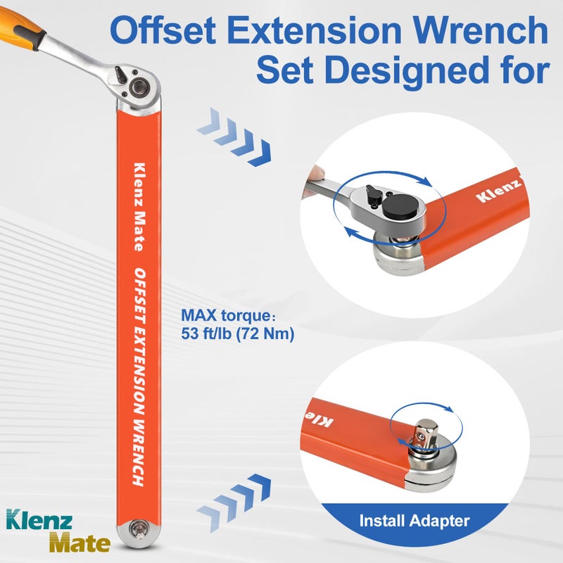 KlenzMate 2026 Upgrade Offset Extension Wrench and 3 Different Lengths Extension Clamps Tight Tool, Versatile Vise Grip, Includes 1/2", 1/4" , 3/8" Drive Adapters, Universal Ratchet Extensions for Tight Spaces - Image 5