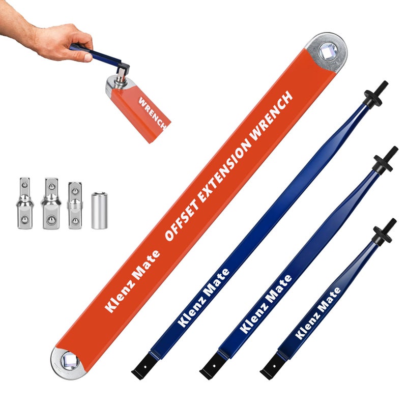 KlenzMate 2026 Upgrade Offset Extension Wrench and 3 Different Lengths Extension Clamps Tight Tool, Versatile Vise Grip, Includes 1/2", 1/4" , 3/8" Drive Adapters, Universal Ratchet Extensions for Tight Spaces - Image 1