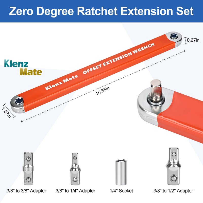 KlenzMate 2026 Upgrade Offset Extension Wrench and 3 Different Lengths Extension Clamps Tight Tool, Versatile Vise Grip, Includes 1/2", 1/4" , 3/8" Drive Adapters, Universal Ratchet Extensions for Tight Spaces - Image 2