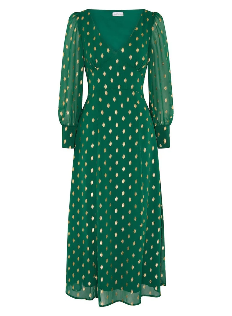 Needs No Label  Green Foil Long Sleeve Midaxi Dress for Women | Best Price UAE