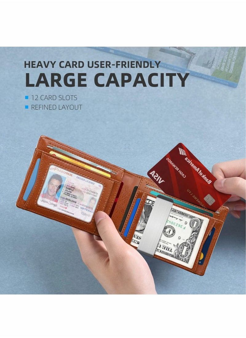 MIXDE - Wallet for Men Slim Larger Capacity with 12 Slots RFID Blocking Men's Wallet Minimalist Front Pocket Bifold Leather with ID Window Gift Box - Image 1