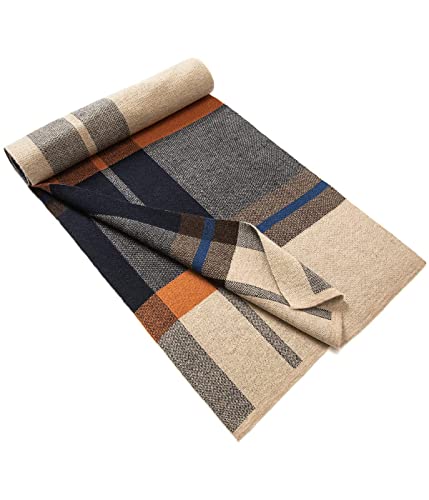 Villand Australian Merino Wool Tartan Knitted Scarf for Men, Plaid Winter Warm Thick Soft Neckwear with Gift Box, 12" W x 70" L (Camel Orange Tartan) - Image 3