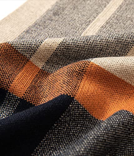 Villand Australian Merino Wool Tartan Knitted Scarf for Men, Plaid Winter Warm Thick Soft Neckwear with Gift Box, 12" W x 70" L (Camel Orange Tartan) - Image 5