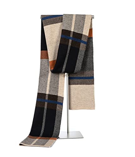 Villand Australian Merino Wool Tartan Knitted Scarf for Men, Plaid Winter Warm Thick Soft Neckwear with Gift Box, 12" W x 70" L (Camel Orange Tartan) - Image 2