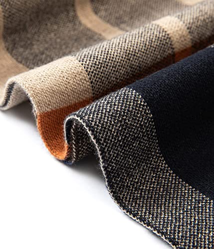 Villand Australian Merino Wool Tartan Knitted Scarf for Men, Plaid Winter Warm Thick Soft Neckwear with Gift Box, 12" W x 70" L (Camel Orange Tartan) - Image 4