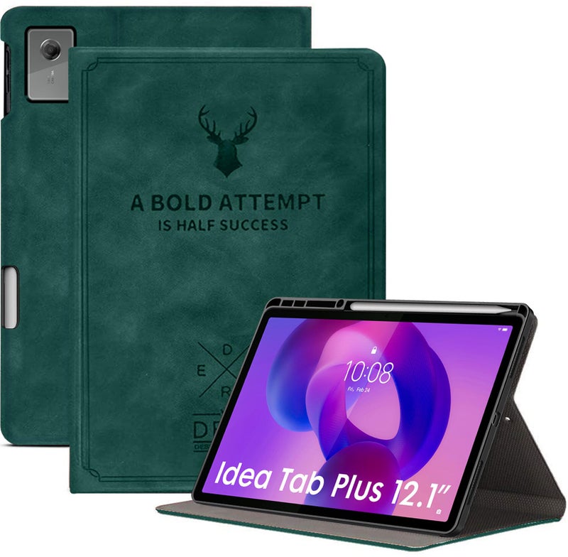 Robustrion Cover for Lenovo Idea Tab Plus 12.1 inch Cover Case with [Pencil Holder], Deer Flip Cover Case for Lenovo Idea Tab Plus Tablet Cover [Auto Sleep Wake Support] - Dark Green - Image 1